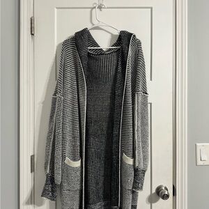 Women's Black and White Hooded Sweater